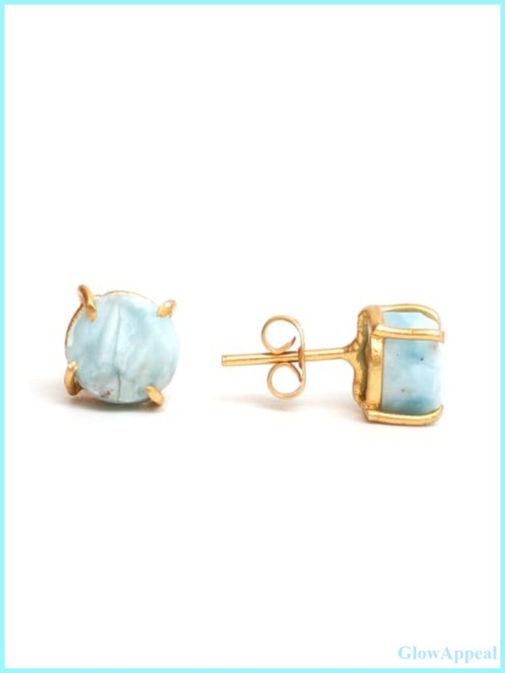 Raw Larimar Stud Earrings Gold Plated Gemstone Women